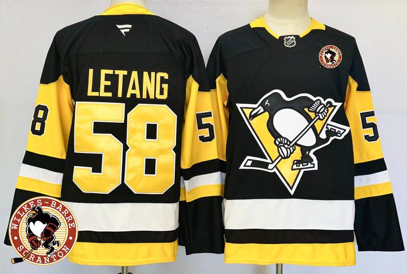 Men Pittsburgh Penguins #58 Letang Black Fanatics 2025 NHL Jersey style 4
